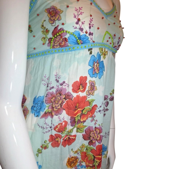 Geeta of India Cotton Cami Boho Sun Dress, Free Size., Blue Multi Floral - Picture 5 of 12